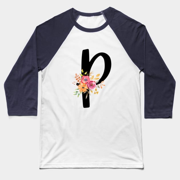 Letter P With Watercolor Floral Wreath Baseball T-Shirt by NatureGlow